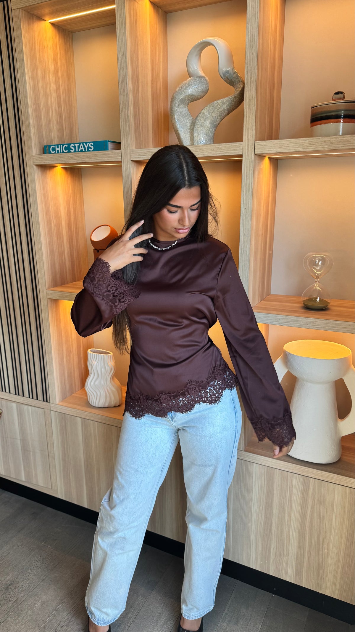 Haut asymétrique satiné Marron