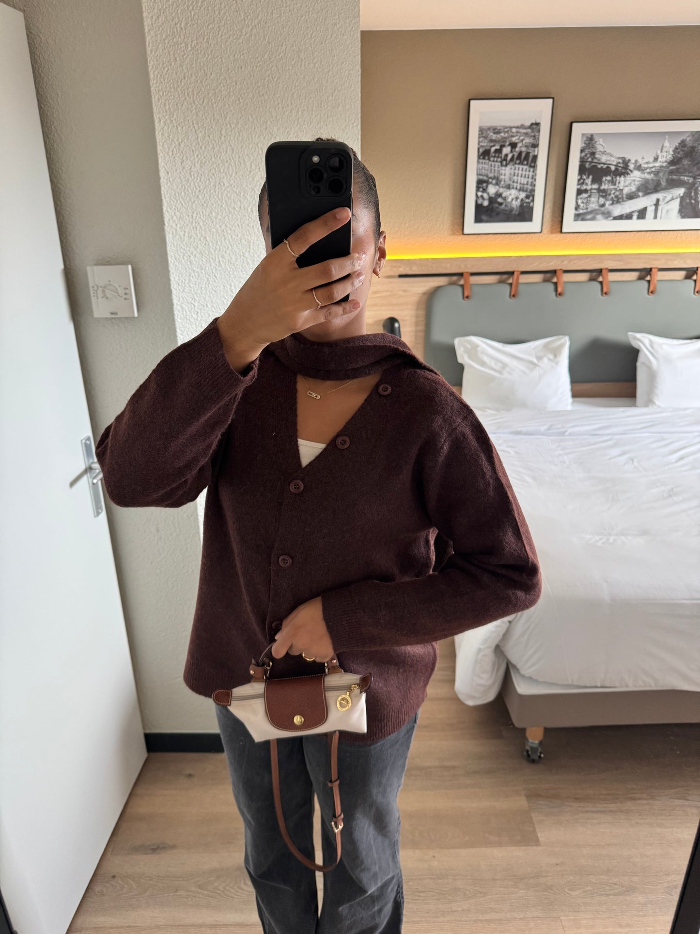 Cardigan avec écharpe - chocolat