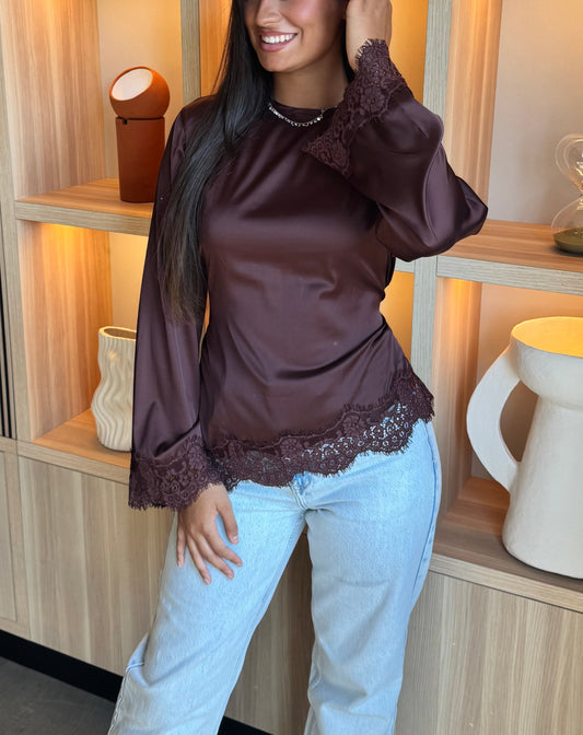 Haut asymétrique satiné Marron