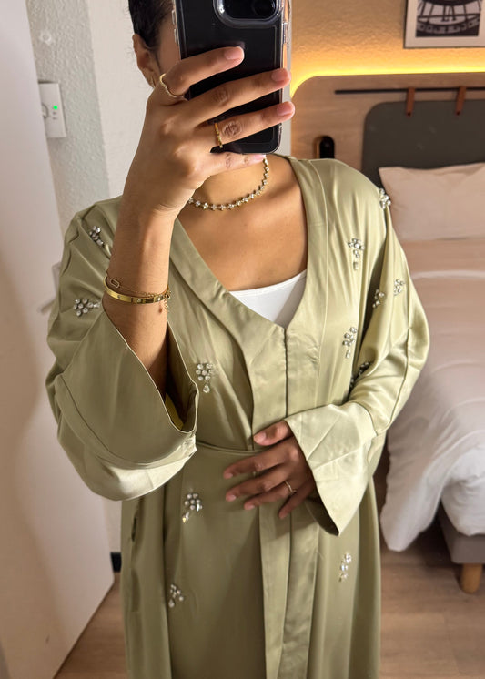 Abaya à strass - vert
