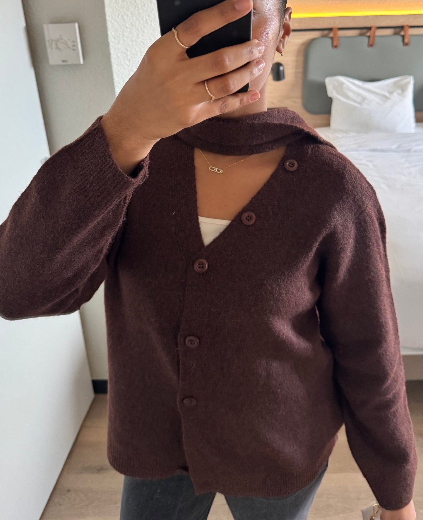 Cardigan avec écharpe - chocolat